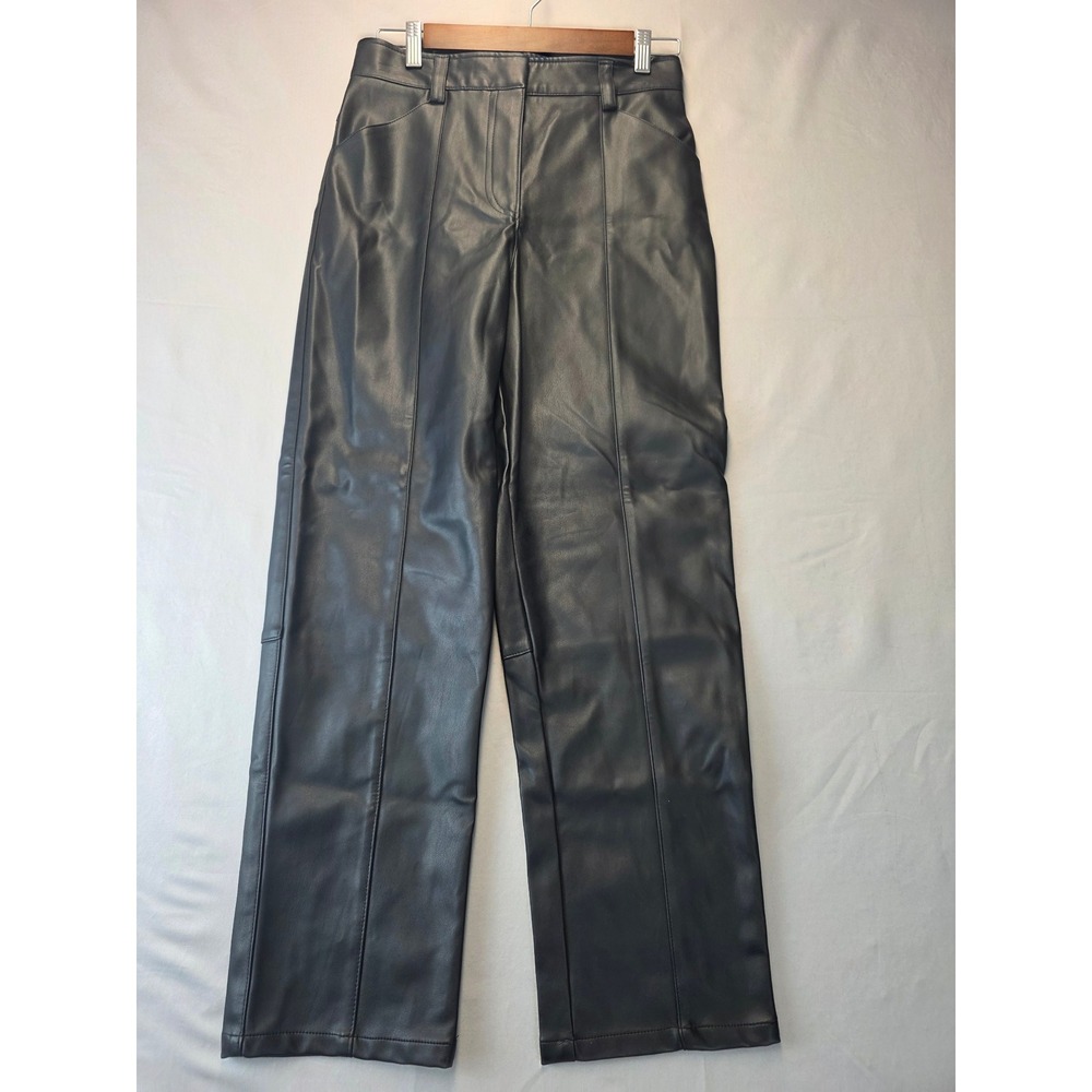 H&M Black Faux Leather High Rise Straight Leg Pants Size 6 P/N 0793852 0